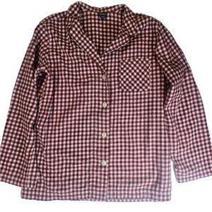 Eddie Bauer Shirt Womens Petite Medium Red White Gingham‎ Pajama Top Cotton
